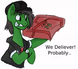 Size: 994x884 | Tagged: safe, artist:^:3, derpibooru import, oc, oc:anon, unofficial characters only, pony, /mlp/, food, hat, male, pizza, solo, stallion, text, watch