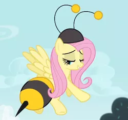 Size: 377x353 | Tagged: animal costume, bee costume, beekini, clothes, costume, derpibooru import, fluttershy, it ain't easy being breezies, lidded eyes, safe, screencap, solo