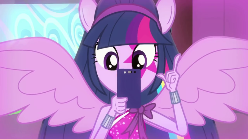 Size: 1280x720 | Tagged: safe, derpibooru import, screencap, twilight sparkle, twilight sparkle (alicorn), alicorn, equestria girls, perfect day for fun, rainbow rocks, mobile phone, phone, ponied up, solo