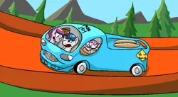 Size: 970x532 | Tagged: artist:lux, car, derpibooru import, hot wheels, (hw) deora ii, princess cadance, princess flurry heart, safe, shining armor, spoiler:s06, voice actor joke