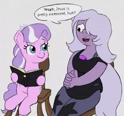 Size: 832x777 | Tagged: amethyst (steven universe), artist:ohohokapi, bible study, christianity, crossover, derpibooru import, diamond tiara, religion, religious headcanon, safe, steven universe