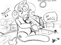 Size: 1024x768 | Tagged: aer0 zer0's request collection, artist:aer0 zer0, derpibooru import, grayscale, hug, human, lineart, macro, monochrome, request, requested art, safe, sweetie belle, terror