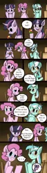 Size: 520x1900 | Tagged: artist:mariogamesandenemies, comic, derpibooru import, engrish, fingers, lyra heartstrings, pinkie pie, rubik's cube, safe, twilight sparkle