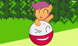 Size: 960x566 | Tagged: crossover, derpibooru import, electrode, not polandball, pokémon, safe, scootaloo, this will end in explosions