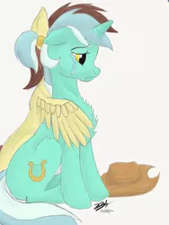 Size: 1536x2048 | Tagged: applejack's hat, artist:perle-de-suie, cowboy hat, crying, derpibooru import, hat, hug, lyra heartstrings, oc, safe, winghug