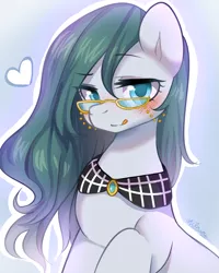 Size: 2000x2500 | Tagged: safe, artist:shilzumi, artist:焰鑰 熾泉, derpibooru import, cloudy quartz, earth pony, pony, adoraquartz, bedroom eyes, blushing, colored pupils, cute, female, glasses, heart, licking, licking lips, looking at you, loose hair, mare, pixiv, smiling, solo, stupid sexy cloudy quartz, tongue out