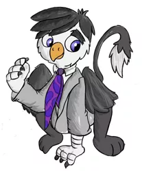 Size: 1241x1501 | Tagged: safe, artist:greenfinger, derpibooru import, oc, oc:talon turing, unofficial characters only, gryphon, fanfic:the iron horse: everything's better with robots, background removed, clothes, fanfic art, griffon oc, necktie, simple background, suit, white background