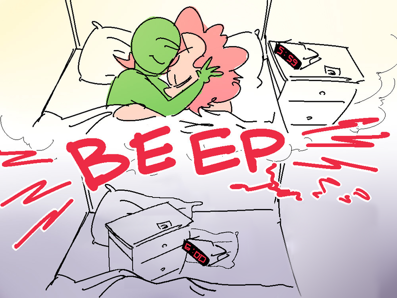 Size: 1000x750 | Tagged: alarm clock, artist:nobody, bait and switch, bed, bedside stand, clock, cuddling, derpibooru import, dream, edit, oc, oc:anon, pillow, pinkie pie, safe, series:anon's alarm clock, sleeping, snuggling, wat, what a twist