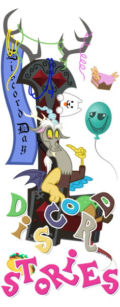 Size: 3754x9546 | Tagged: safe, artist:estories, derpibooru import, discord, draconequus, balloon, cake, discord day, discord's throne, food, male, solo, taco, throne