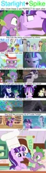 Size: 1500x5586 | Tagged: safe, derpibooru import, edit, edited screencap, screencap, rarity, spike, starlight glimmer, twilight sparkle, twilight sparkle (alicorn), alicorn, pony, alternate timeline, background pony, cave, chef's hat, cloudsdale, comparison, comparison chart, crystal empire, cupcake, cute, female, filly, floppy ears, food, golden oaks library, hat, kitchen, lol, male, mare, ponyville, shipping, sparlight, straight, wasteland