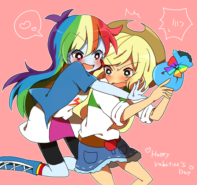 Size: 1200x1128 | Tagged: safe, artist:lotte, derpibooru import, applejack, rainbow dash, equestria girls, appledash, female, holiday, lesbian, pixiv, shipping, valentine's day