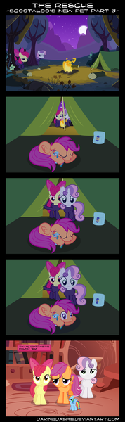 Size: 2000x6749 | Tagged: apple bloom, artist:daringdashie, comic, cutie mark crusaders, derpibooru import, rainbow dash, safe, scootalone, scootaloo, scootaloo's new pet, sweetie belle