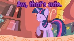 Size: 640x359 | Tagged: caption, derpibooru import, image macro, meme, owl's well that ends well, purple text, safe, screencap, solo, text, twilight sparkle