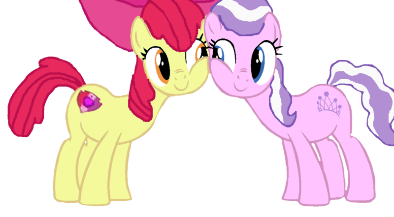 Size: 1024x564 | Tagged: safe, artist:ktd1993, derpibooru import, apple bloom, diamond tiara, cutie mark, diamondbloom, female, lesbian, shipping, simple background, the cmc's cutie marks, transparent background