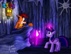 Size: 2000x1524 | Tagged: safe, artist:lars99, derpibooru import, twilight sparkle, twilight sparkle (alicorn), alicorn, pony, aku aku, crash bandicoot, crossover, crystal, female, mare