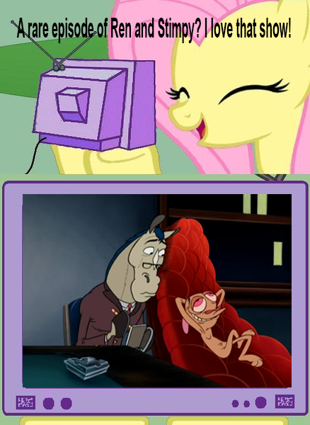 Size: 438x600 | Tagged: derpibooru import, exploitable meme, fluttershy, fs doesn't know what she's getting into, meme, mr. horse, obligatory pony, ren, ren and stimpy, ren and stimpy adult party cartoon, safe, this will end in tears, tv meme