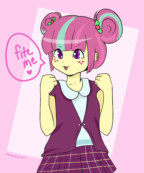 Size: 2630x3148 | Tagged: safe, artist:comaofsouls, derpibooru import, sour sweet, equestria girls, friendship games, 8^y, :3, cute, fight me, fist, solo, sourbetes
