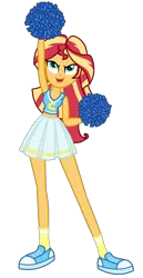 Size: 1800x3500 | Tagged: safe, artist:mixiepie, derpibooru import, sunset shimmer, equestria girls, >:d, belly button, blue, canterlot high, cheerleader, clothes, midriff, open mouth, pleated skirt, pom pom, school spirit, shoes, simple background, skirt, sneakers, socks, solo, transparent background, wondercolts