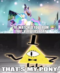 Size: 786x955 | Tagged: bill cipher, derpibooru import, dreamscaperers, gravity falls, magical mystery cure, meme, princess celestia, safe, screencap, that's my pony, that's my x, twilight sparkle