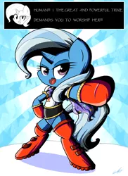 Size: 1600x2200 | Tagged: safe, artist:therandomjoyrider, derpibooru import, trixie, pony, bipedal, boots, papyrus (undertale), parody, shoes, solo, the great and powerful papyrus, undertale