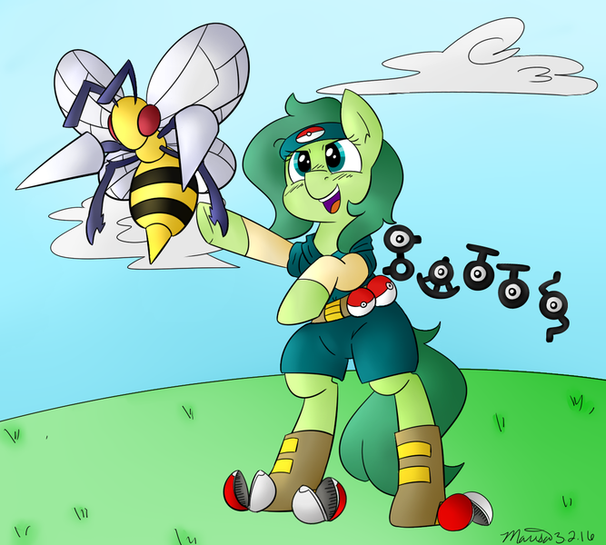 Size: 1177x1058 | Tagged: artist:melodicmarzipan, beedrill, derpibooru import, oc, oc:silly numptie, pokémon, safe, unofficial characters only, unown