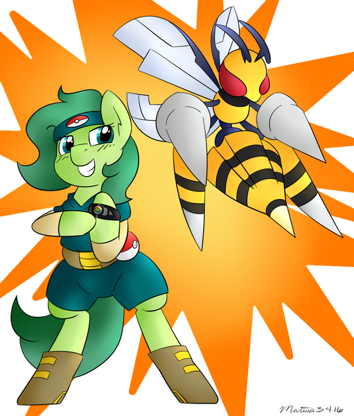 Size: 1305x1533 | Tagged: artist:melodicmarzipan, beedrill, derpibooru import, mega beedrill, mega evolution, oc, oc:silly numptie, pokémon, safe, unofficial characters only