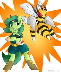Size: 1305x1533 | Tagged: artist:melodicmarzipan, beedrill, derpibooru import, mega beedrill, mega evolution, oc, oc:silly numptie, pokémon, safe, unofficial characters only