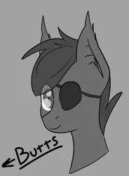 Size: 732x993 | Tagged: artist needed, safe, derpibooru import, oc, oc:sunshine smiles (egophiliac), unofficial characters only, bat pony, pony, moonstuck, butts, grayscale, male, monochrome, solo