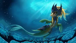 Size: 1944x1111 | Tagged: safe, artist:zigword, derpibooru import, ponified, hippocampus, merpony, pony, league of legends, nami (league of legends), solo, underwater