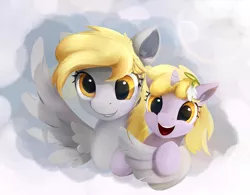 Size: 1537x1200 | Tagged: safe, artist:scootiebloom, derpibooru import, derpy hooves, dinky hooves, pegasus, pony, cute, derpabetes, dinkabetes, equestria's best mother, female, hug, mare, mother and child, mother and daughter, winghug