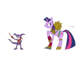 Size: 1890x1417 | Tagged: safe, derpibooru import, twilight sparkle, twilight sparkle (alicorn), alicorn, impmon, pony, digimon, female, fire, indaramon, indramon, mare, wip