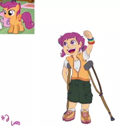 Size: 1800x1900 | Tagged: artist:smartblondessarcasm, crutches, derpibooru import, human, humanized, safe, scootaloo, scootaloo can't fly, solo