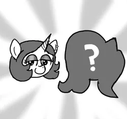 Size: 640x600 | Tagged: safe, artist:ficficponyfic, derpibooru import, oc, oc:joyride, unofficial characters only, pony, unicorn, colt quest, bedroom eyes, ear piercing, eyeshadow, female, horn, makeup, mare, piercing, pokémon, question mark, sillhouette, story included, who's that pokémon