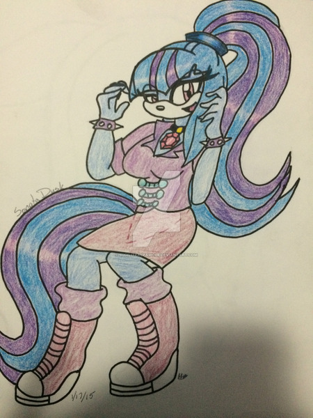 Size: 1024x1365 | Tagged: safe, artist:sugilitealpawolf, derpibooru import, sonata dusk, anthro, plantigrade anthro, equestria girls, solo, sonic the hedgehog (series), sonicified, traditional art, watermark