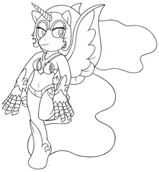 Size: 950x1022 | Tagged: anthro, artist:mintystitch, derpibooru import, monochrome, nightmare moon, plantigrade anthro, safe, solo, sonicified, sonic the hedgehog (series)