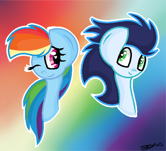 Size: 550x500 | Tagged: safe, artist:rainbowstar321, derpibooru import, rainbow dash, soarin', pony, bust, female, male, shipping, soarindash, straight