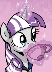 Size: 338x470 | Tagged: aweeg*, bomb ass tea, cropped, cup, derpibooru import, food, glowing horn, horn, idw, magic, safe, solo, spoiler:comic, spoiler:comic40, tea, teacup, telekinesis, twilight velvet