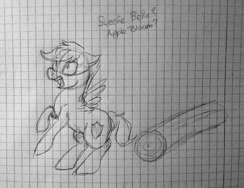 Size: 1447x1117 | Tagged: artist:lisa400, cutie mark, derpibooru import, graph paper, horses doing horse things, rearing, safe, scootaloo, sketch, solo, the cmc's cutie marks, traditional art