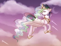 Size: 4000x3000 | Tagged: absurd resolution, artist:kurochhi, cloud, derpibooru import, flying, moon, princess celestia, safe, solo, twilight (astronomy)