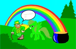 Size: 958x625 | Tagged: safe, derpibooru import, rainbow dash, forest, holiday, leprechaun, pot of gold, rainbow, saint patrick's day