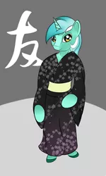 Size: 1500x2500 | Tagged: anthro, artist:chapaevv, clothes, derpibooru import, kimono (clothing), lyra heartstrings, safe, solo, unguligrade anthro