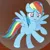 Size: 284x282 | Tagged: safe, derpibooru import, screencap, rainbow dash, twilight's kingdom, bubble, flying, image, missing cutie mark, outfit catalog, png, solo