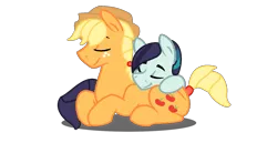 Size: 1561x861 | Tagged: applejack, applejack (male), artist:glittery-bases, artist:t-mack56, base used, coloratura, cuddling, derpibooru import, eyes closed, female, gay, lesbian, male, rara, rarajack, rule 63, safe, shipping, snuggling, tessijack, tessiture