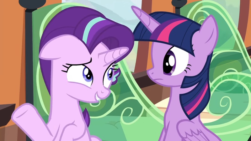 Size: 1920x1080 | Tagged: safe, derpibooru import, screencap, starlight glimmer, twilight sparkle, twilight sparkle (alicorn), alicorn, pony, spoiler:s06, female, mare, raised eyebrow, unsure