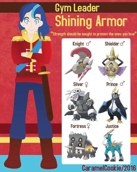 Size: 640x800 | Tagged: aegislash, aggron, artist:caramelcookie, bastiodon, cobalion, crossover, derpibooru import, empoleon, escavalier, human, humanized, pokémon, pokémon team, pokémon trainer, safe, shining armor