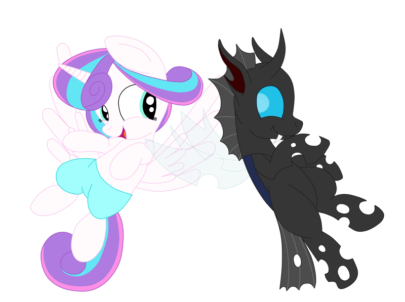 Size: 1060x791 | Tagged: safe, artist:squipycheetah, derpibooru import, kevin (changeling), princess flurry heart, alicorn, changeling, pony, season 6, slice of life (episode), spoiler:s06, clothes, cute, cuteling, duo, fangs, female, filly, floating, flurrybetes, flying, happy, kevinheart, looking back, male, mare, older, open mouth, pants, shipping, shorts, simple background, smiling, spread wings, straight, teeth, transparent background, transparent wings, vector, windswept mane, wings