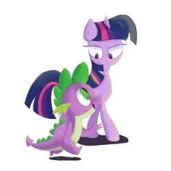 Size: 1500x1500 | Tagged: safe, artist:friendlyraccoon, derpibooru import, spike, twilight sparkle, twilight sparkle (alicorn), alicorn, pony, female, lidded eyes, mare, walking