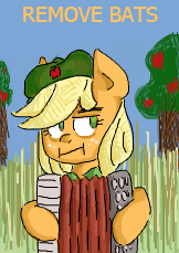 Size: 162x229 | Tagged: applejack, artist:colouredteapot, bats!, dat face soldier, derpibooru import, flockmod, parody, picture for breezies, remove kebab, safe, solo