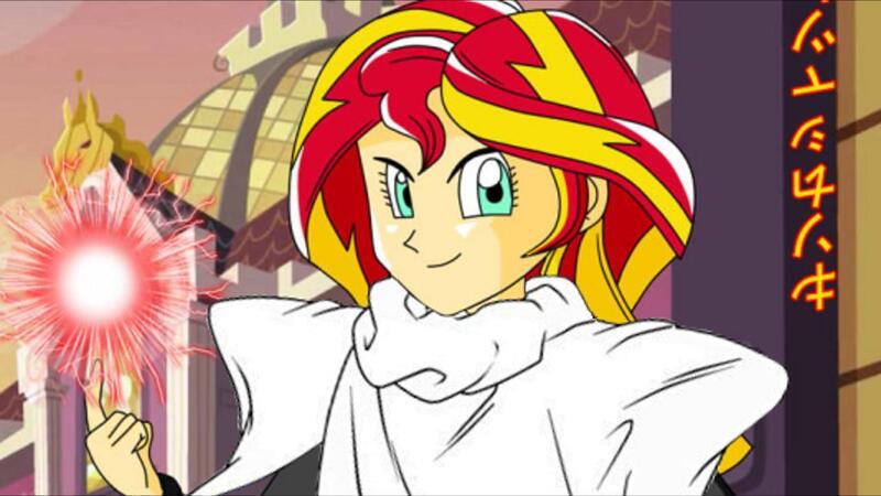 Size: 1280x720 | Tagged: safe, derpibooru import, sunset shimmer, equestria girls, akira toriyama, dragon ball z, needs more jpeg, piccolo (dbz), solo, style emulation