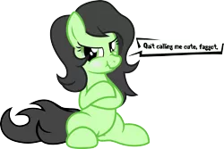 Size: 2215x1480 | Tagged: safe, artist:nxzc88, derpibooru import, oc, oc:anon, oc:anonfilly, unofficial characters only, adoranon, angry, blushing, cute, dialogue, faggot, female, filly, frown, i'm not cute, /mlp/, rule 63, scrunchy face, show accurate, simple background, slur, solo, speech bubble, transparent background, tsundere, vector, vulgar